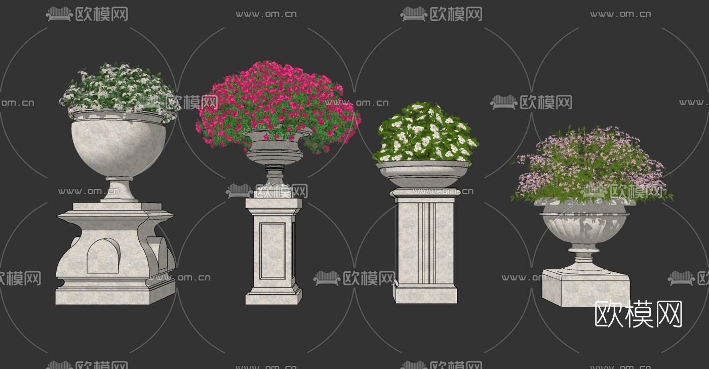 欧式绿植花钵su模型