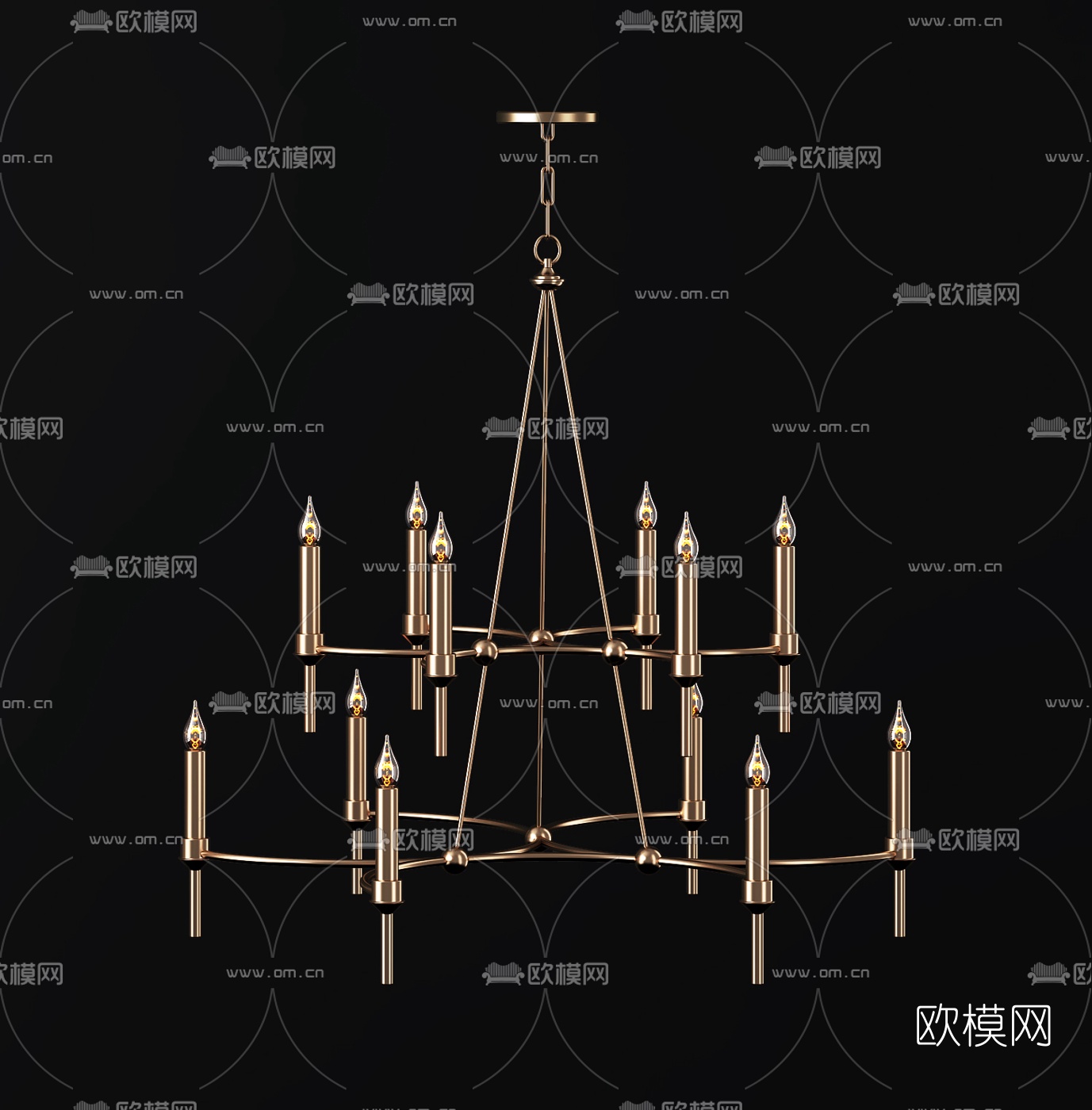 简欧金属多头烛台吊灯3d模型下载（渲染图4）
