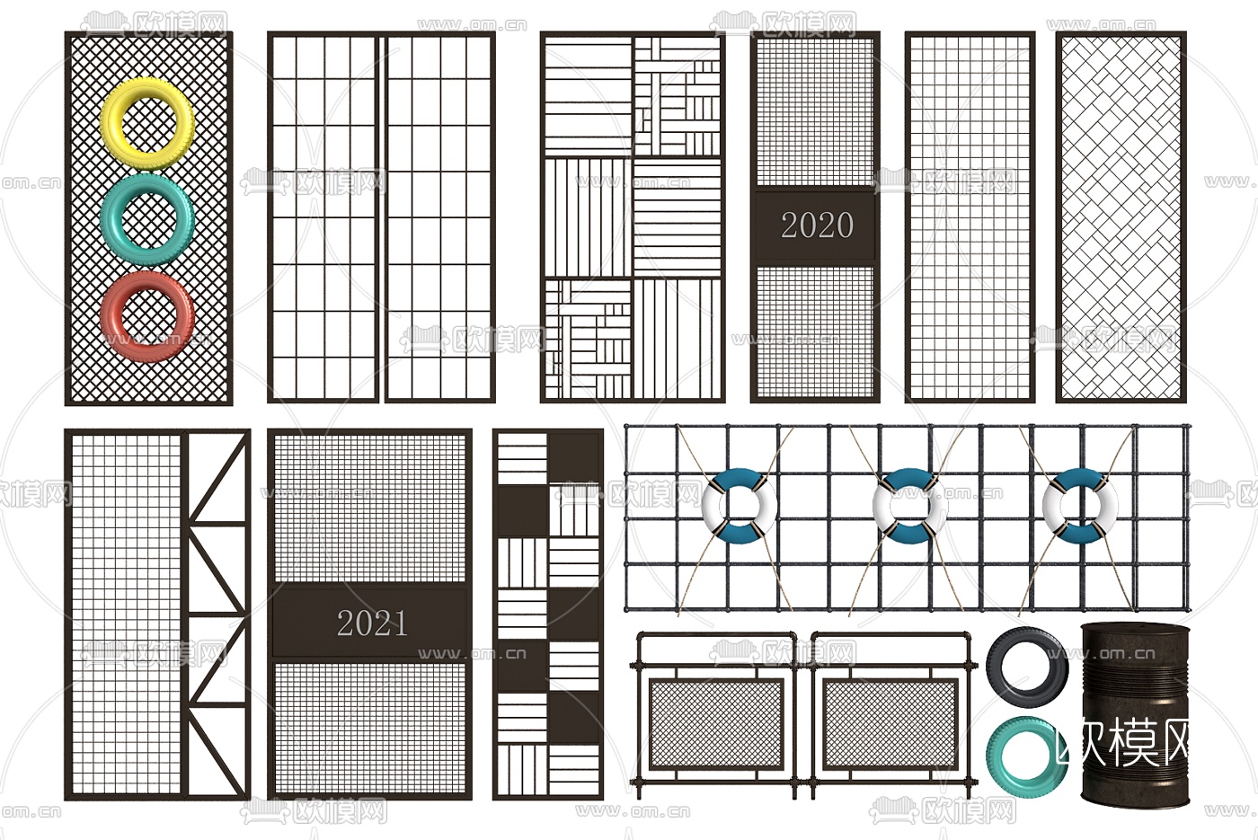 工业风铁艺屏风隔断3d模型下载