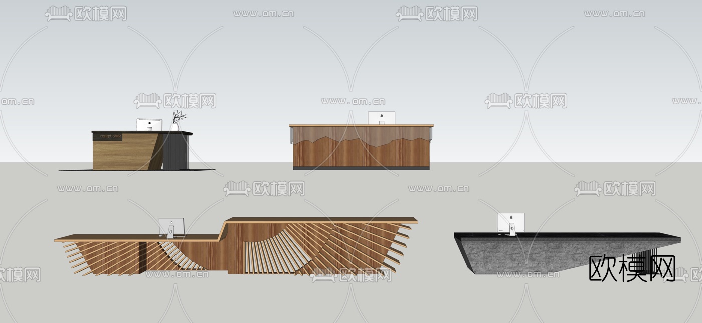 现代办公前台su模型下载