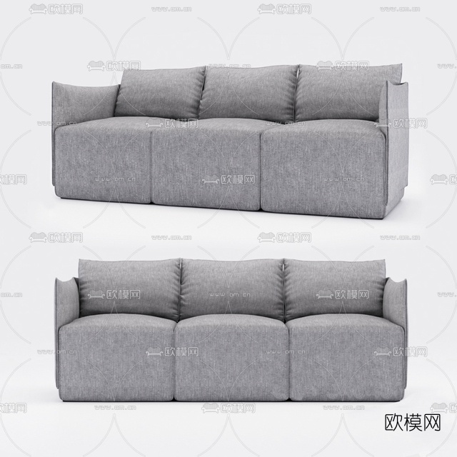 现代布艺多人沙发 三人沙发免费3d模型下载