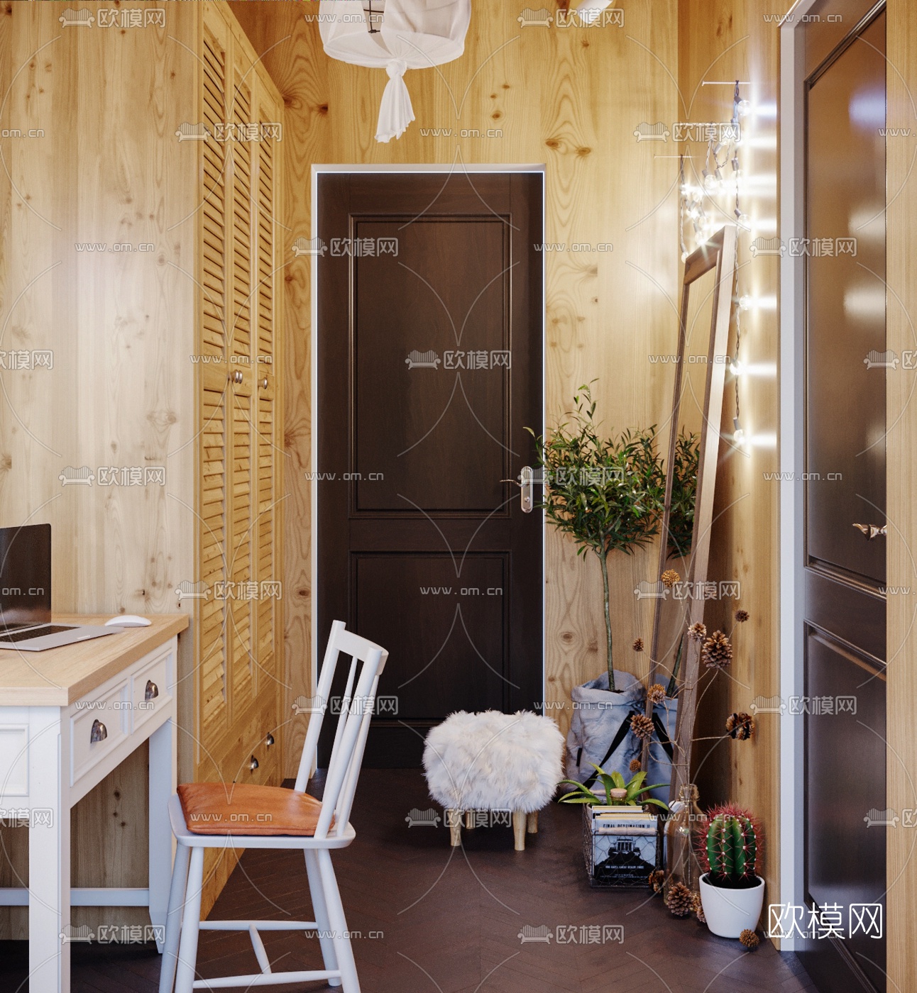 北欧阁楼卧室3d模型下载（渲染图2）