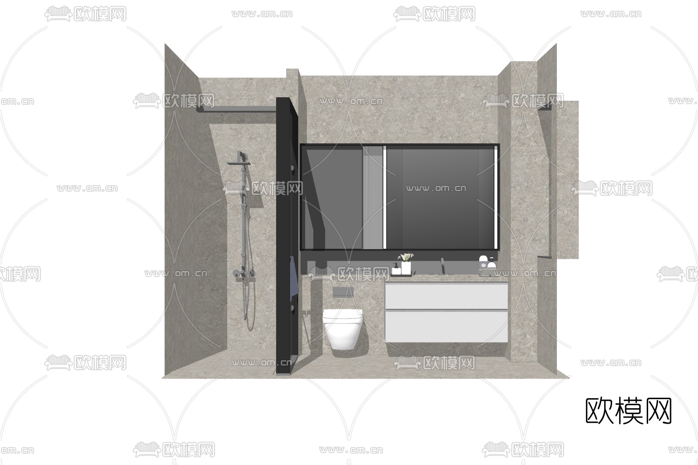 现代卫生间浴室su模型下载