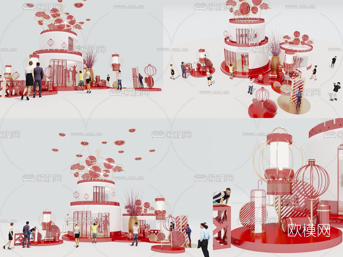 新中式灯笼新春美陈3d模型下载（渲染图1）