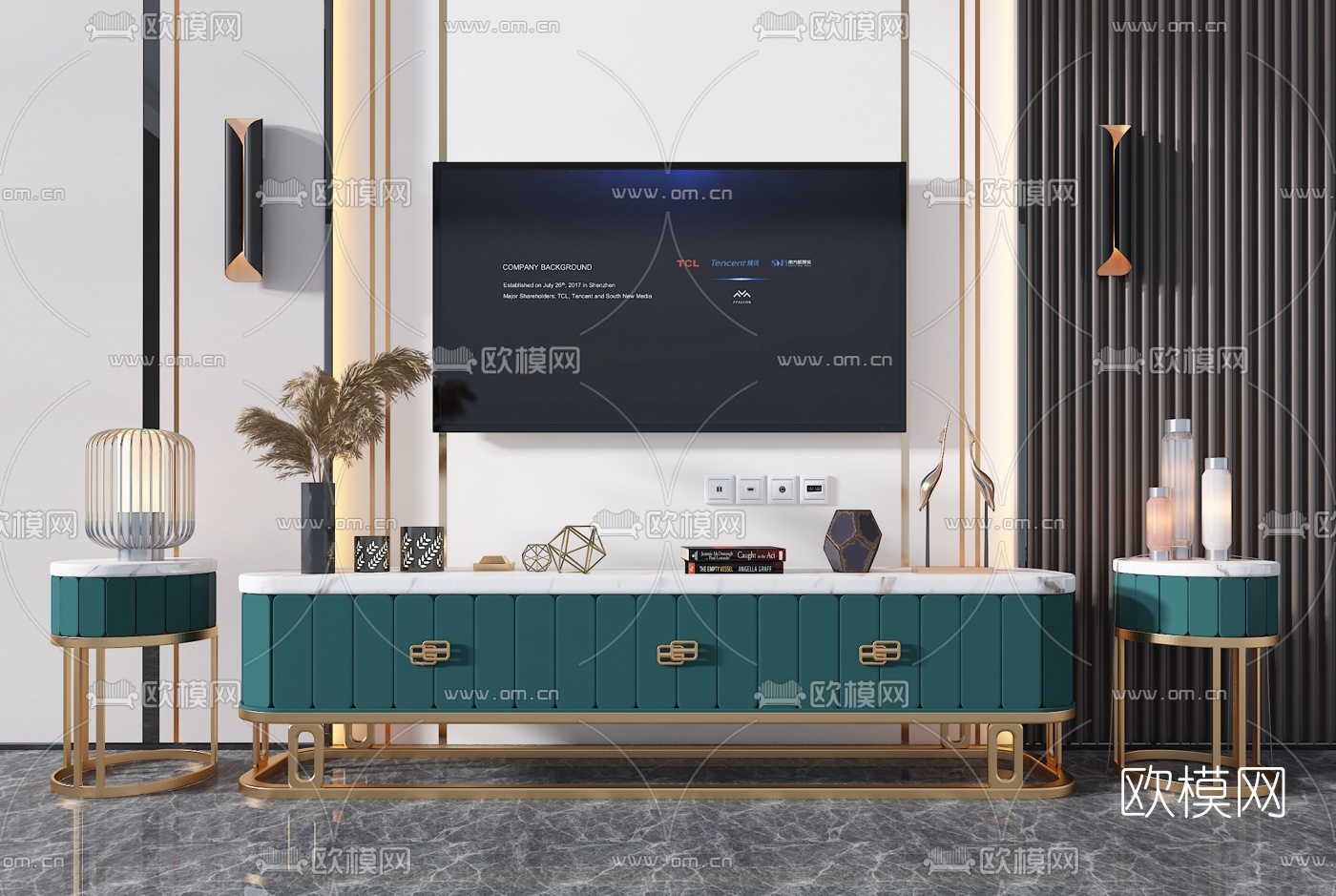 新中式大理石电视柜3d模型-免费3dmax模型库-欧模网