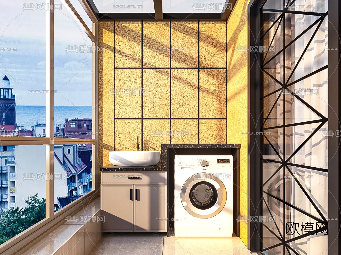 现代阳台洗衣房免费3d模型下载（渲染图1）