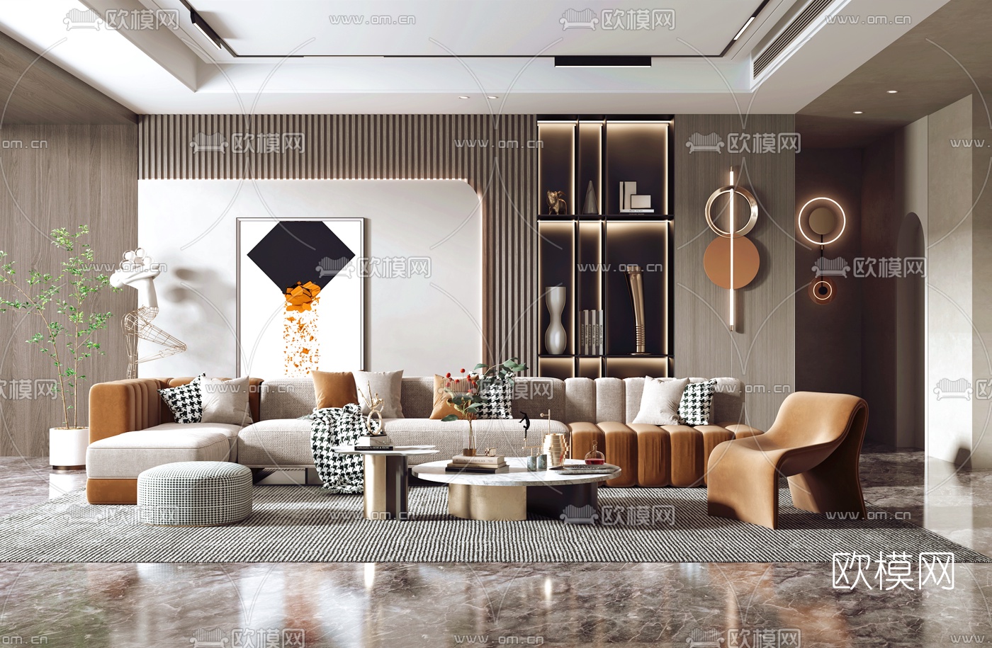 现代布艺转角沙发组合3d模型下载