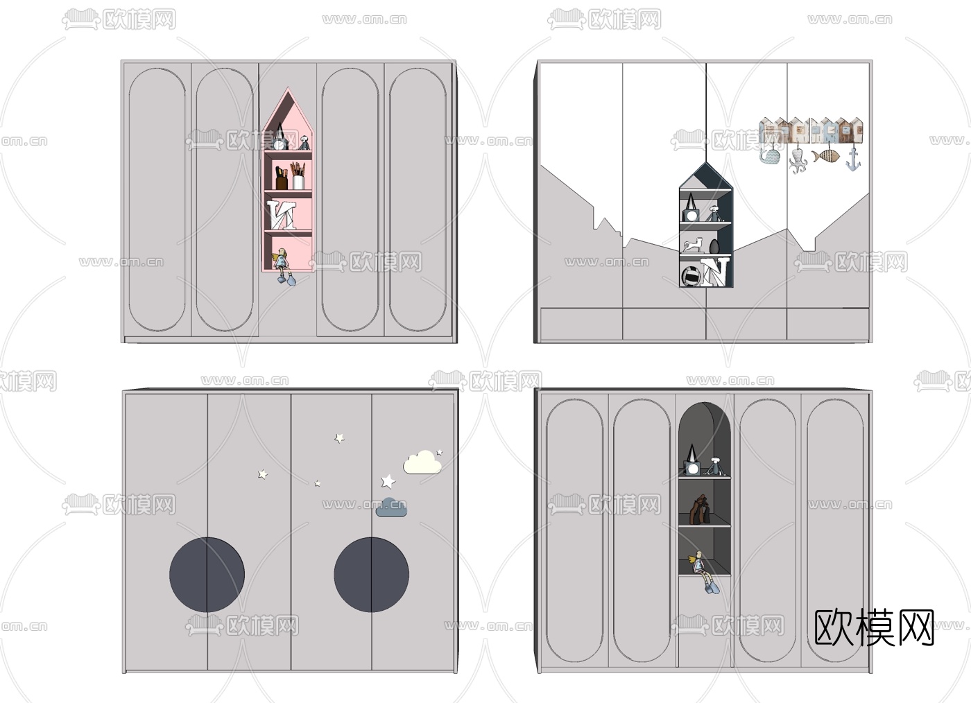 现代儿童衣柜su模型下载