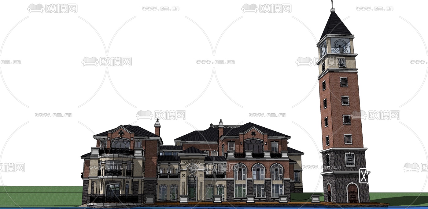 法式别墅外观su模型下载（渲染图1）
