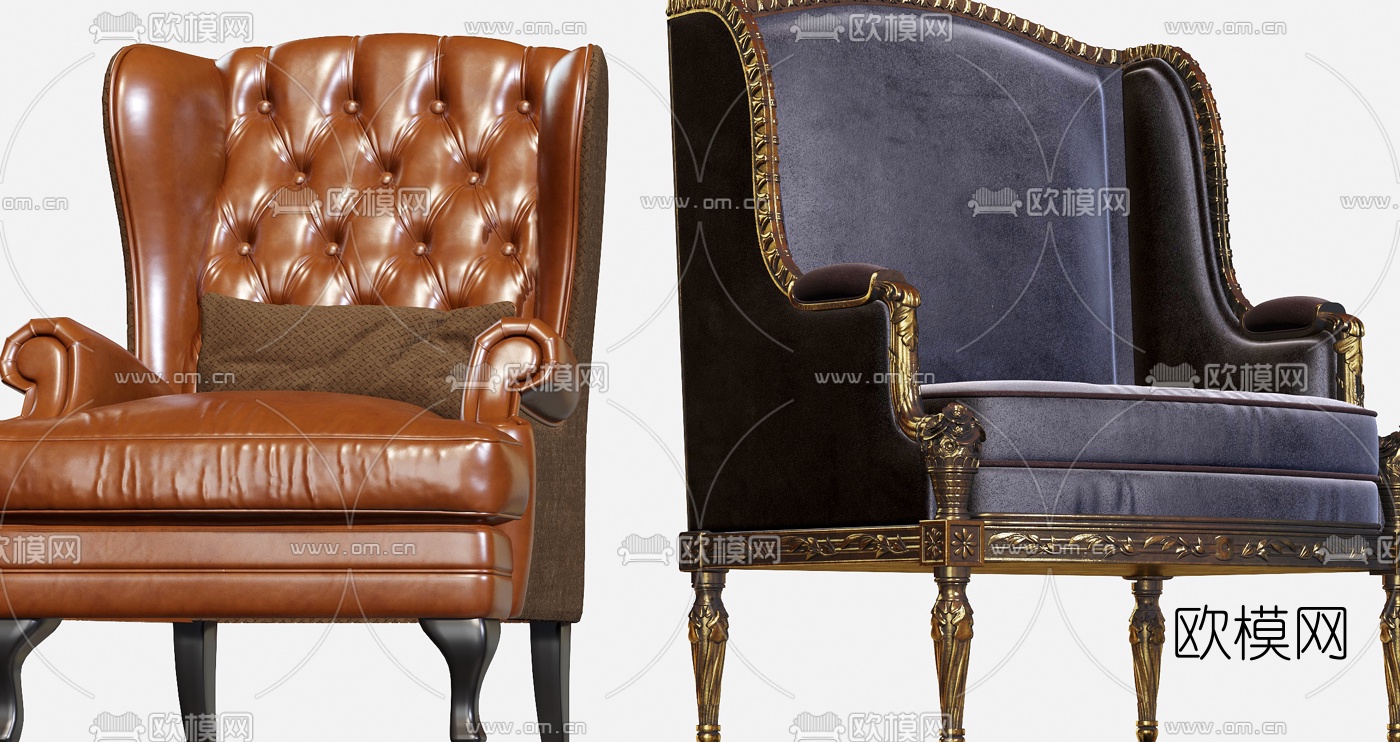 欧式轻奢休闲沙发3d模型下载（渲染图2）