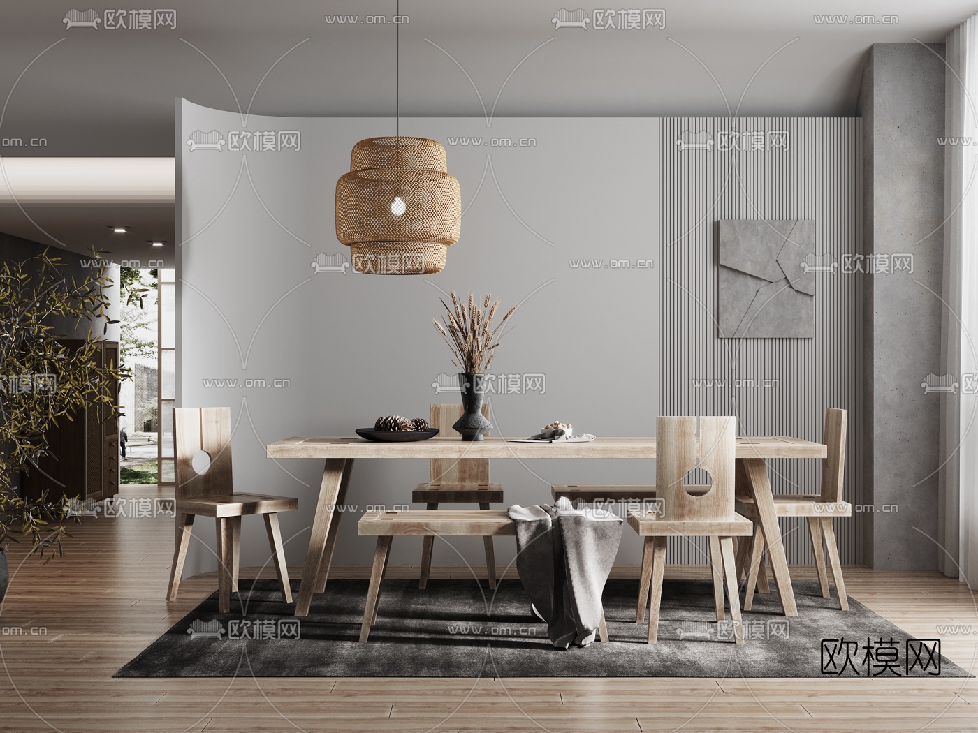 自然风餐厅3d模型下载（渲染图1）