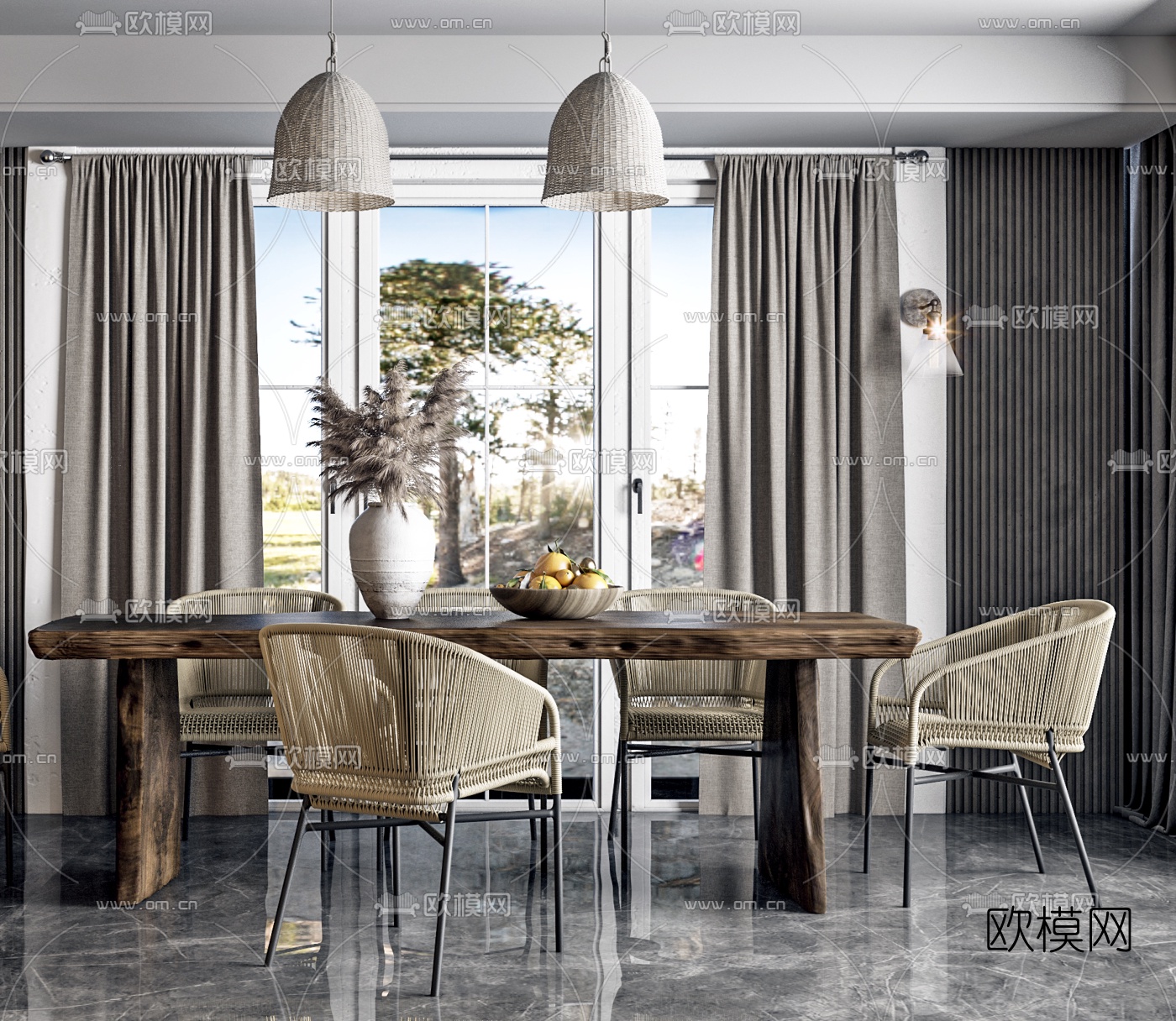 北欧原木户外餐桌椅3d模型下载（渲染图2）