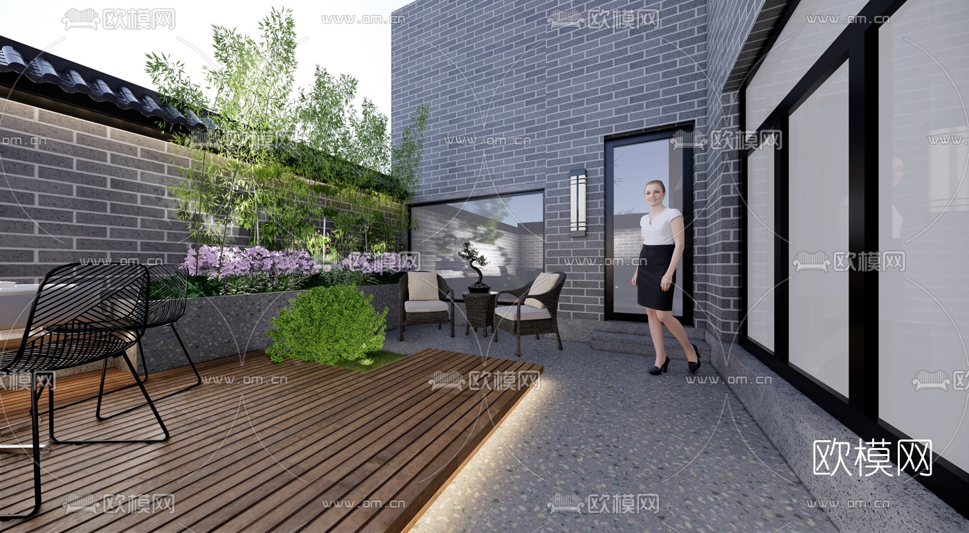 现代民宿庭院景观su模型下载（渲染图3）