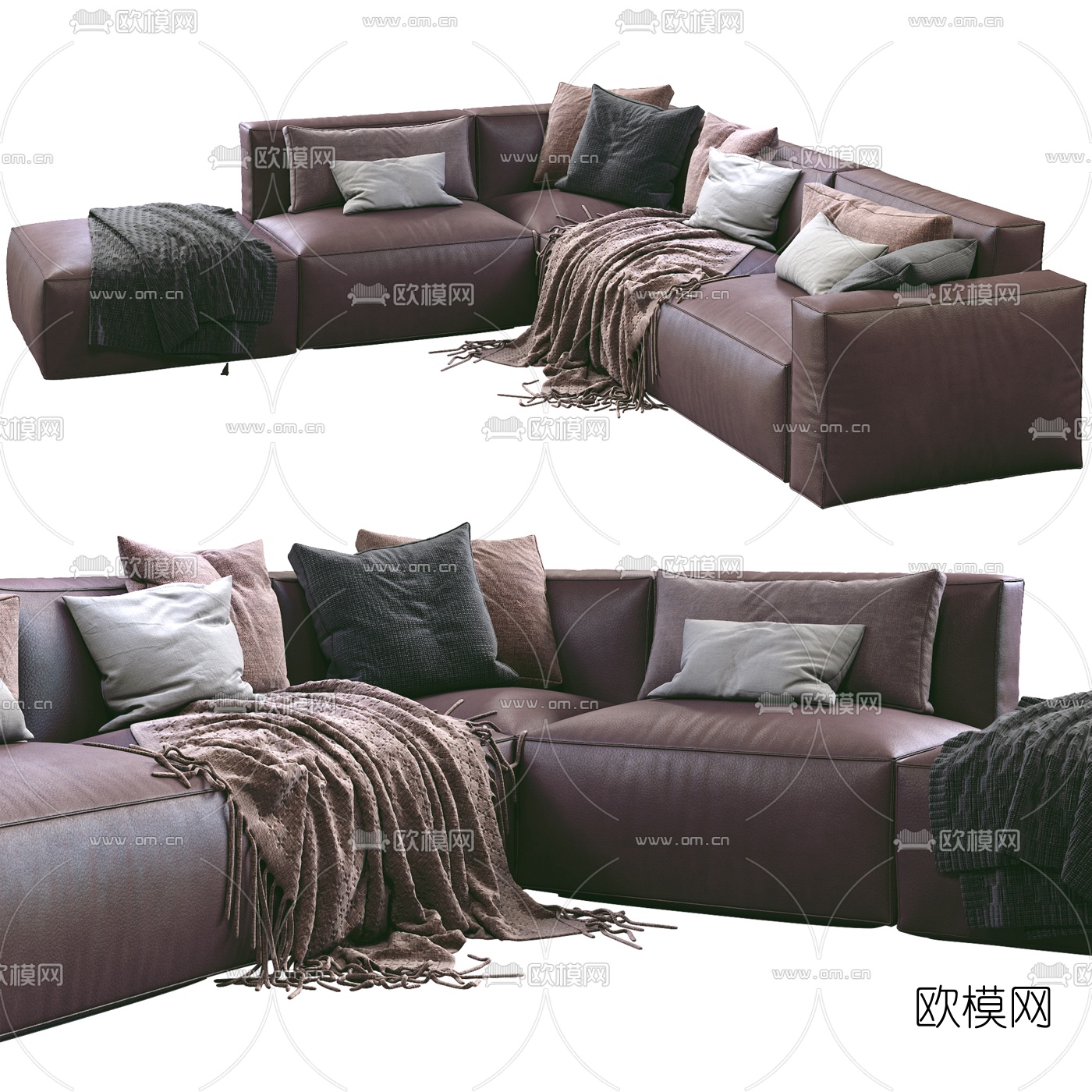 现代皮革转角多人沙发3d模型下载（渲染图2）