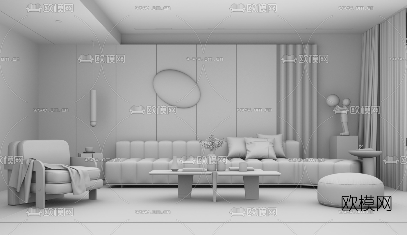 现代布艺组合沙发su模型