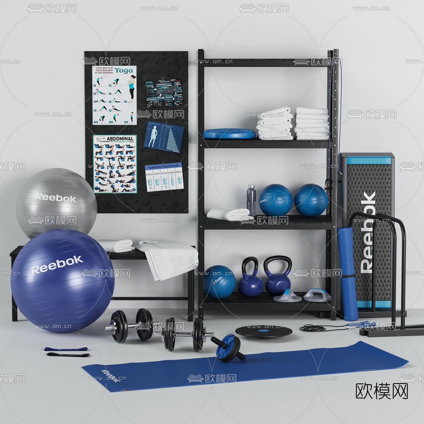 现代瑜伽毯健身设备3d模型下载（渲染图1）