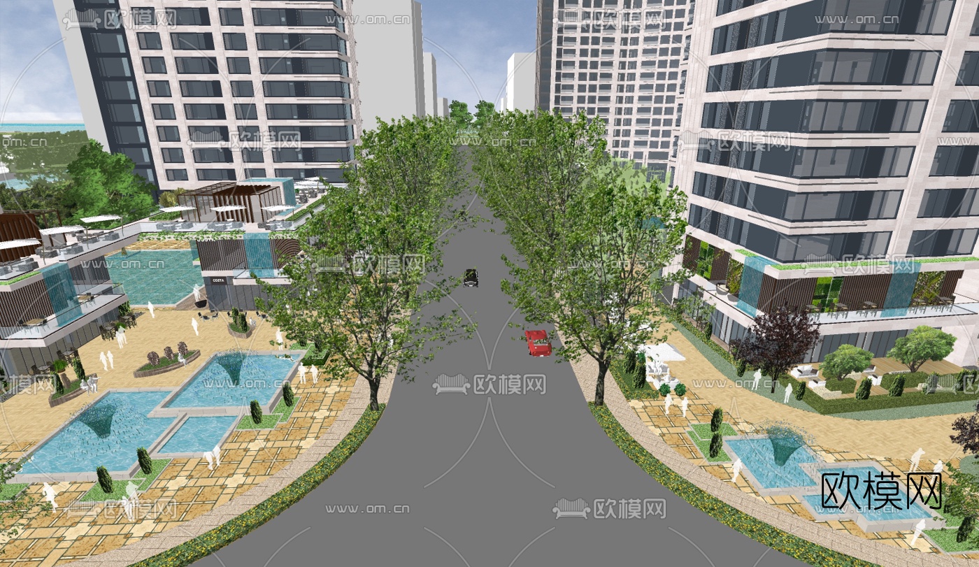 现代商业综合体su模型下载（渲染图2）