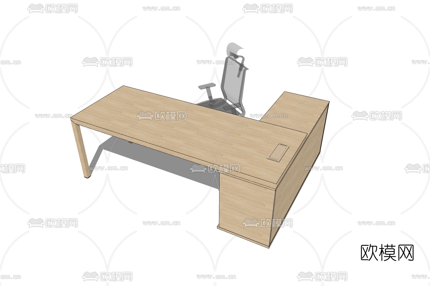 现代实木办公桌椅免费su模型下载