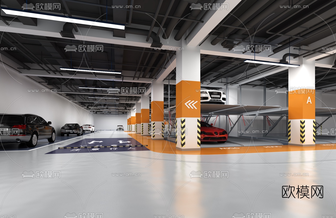 现代地下停车场3d模型