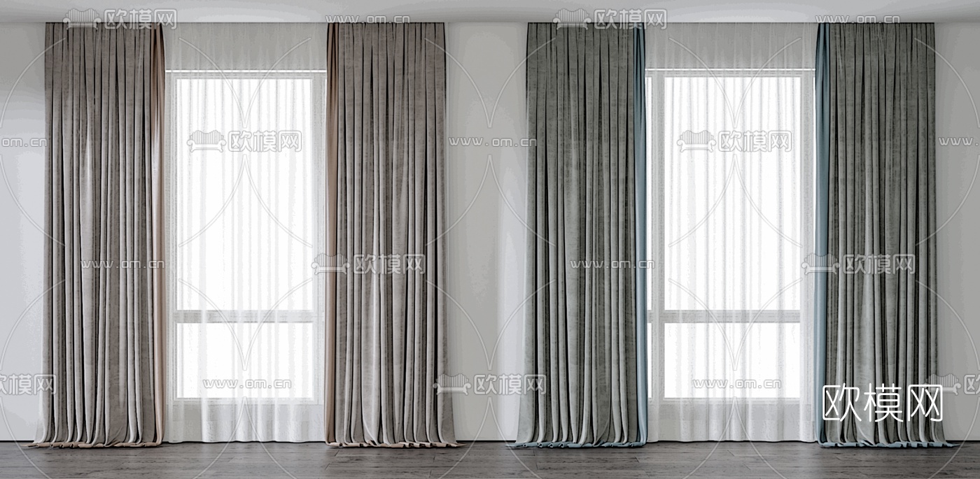 现代布艺窗帘su模型下载（渲染图1）