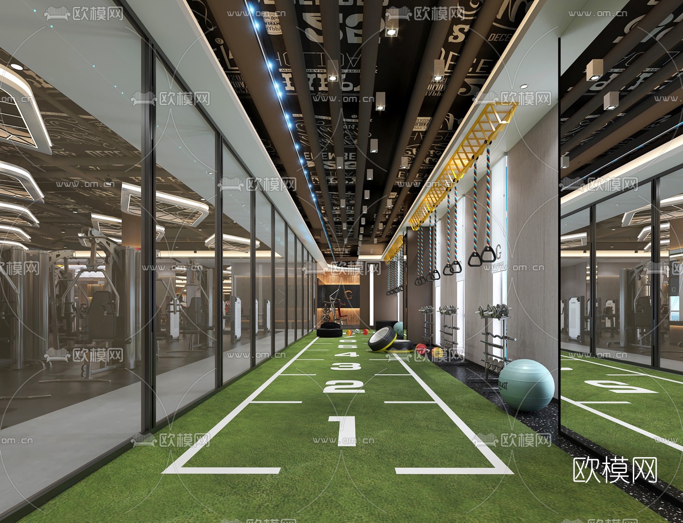 工业风混搭健身房3d模型下载（渲染图4）