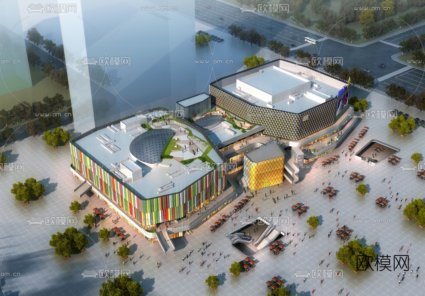 现代商业广场鸟瞰3d模型下载