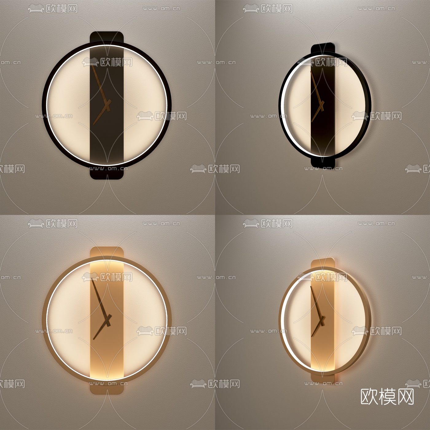 北欧极简挂钟壁灯3d模型下载（渲染图1）