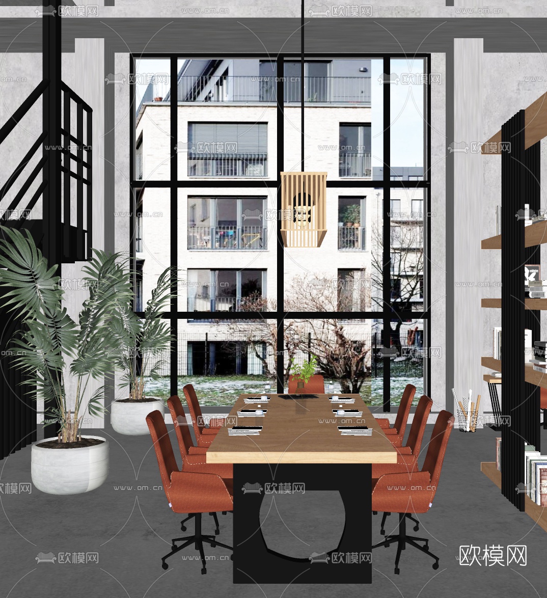 工业风简约会议室su模型下载（渲染图1）