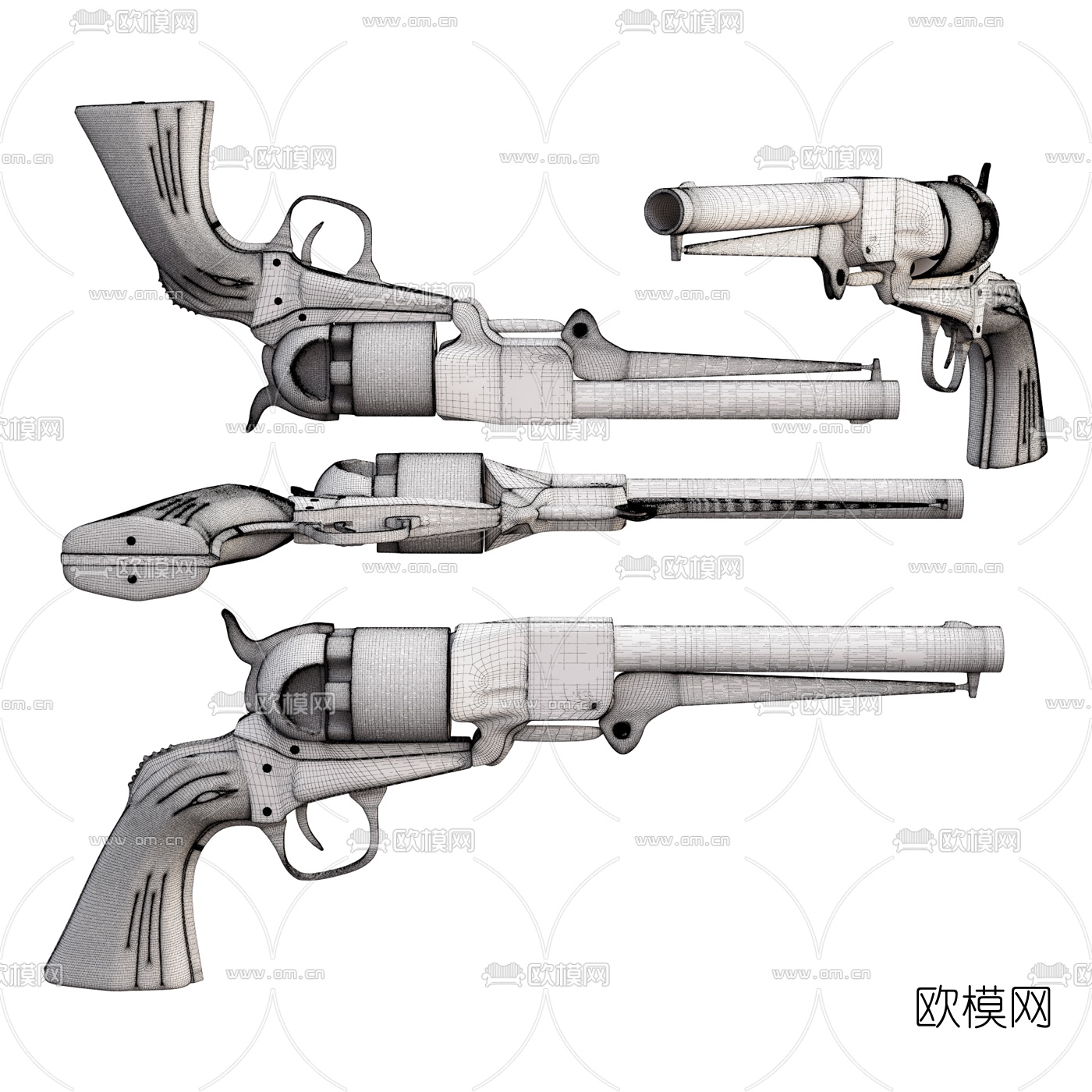 现代左轮手枪3d模型下载（渲染图2）