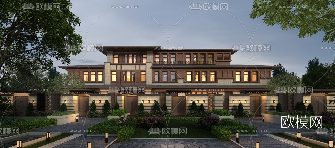 欧式联排别墅建筑外观3d模型下载