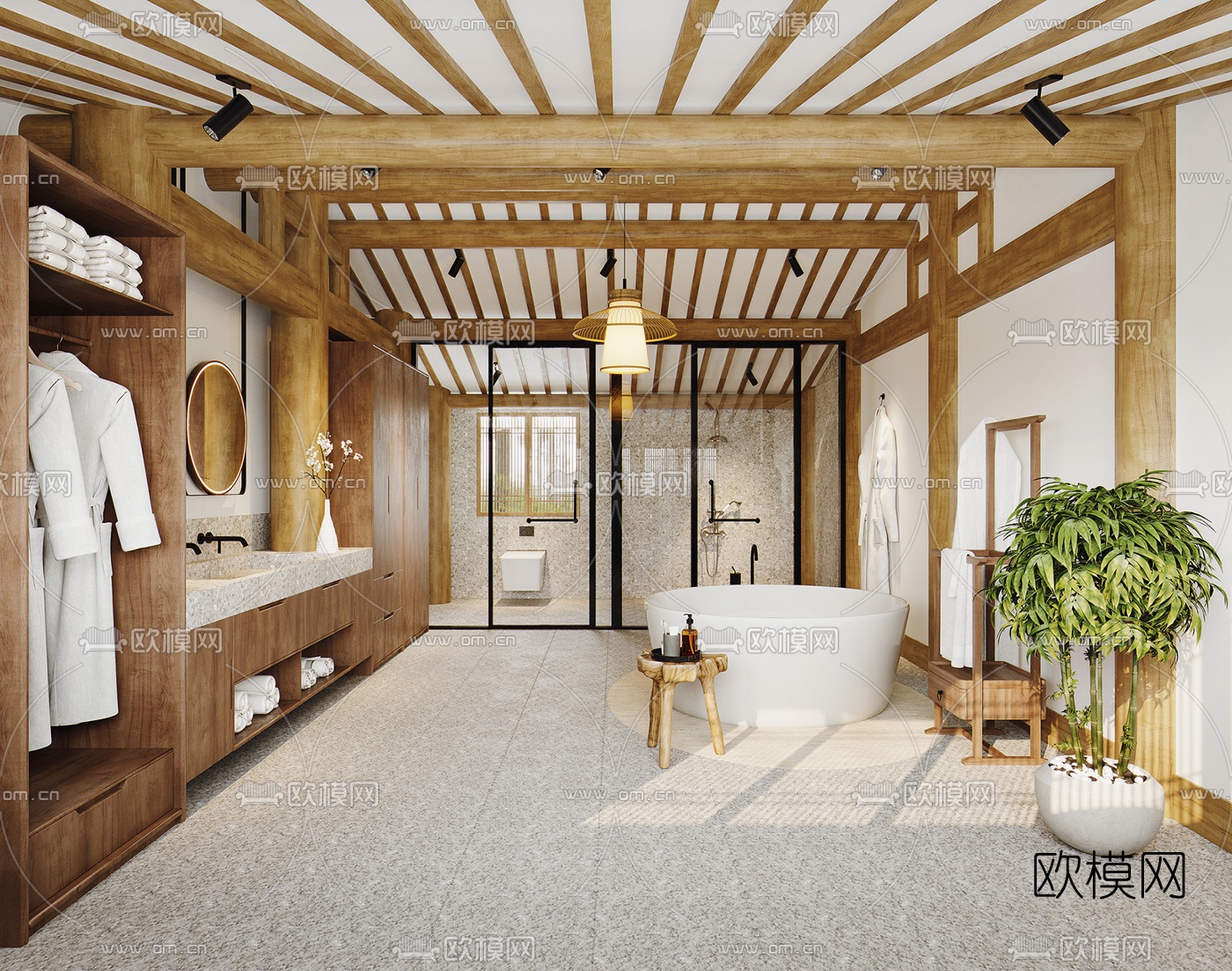 自然风民宿卫生间浴室3d模型下载