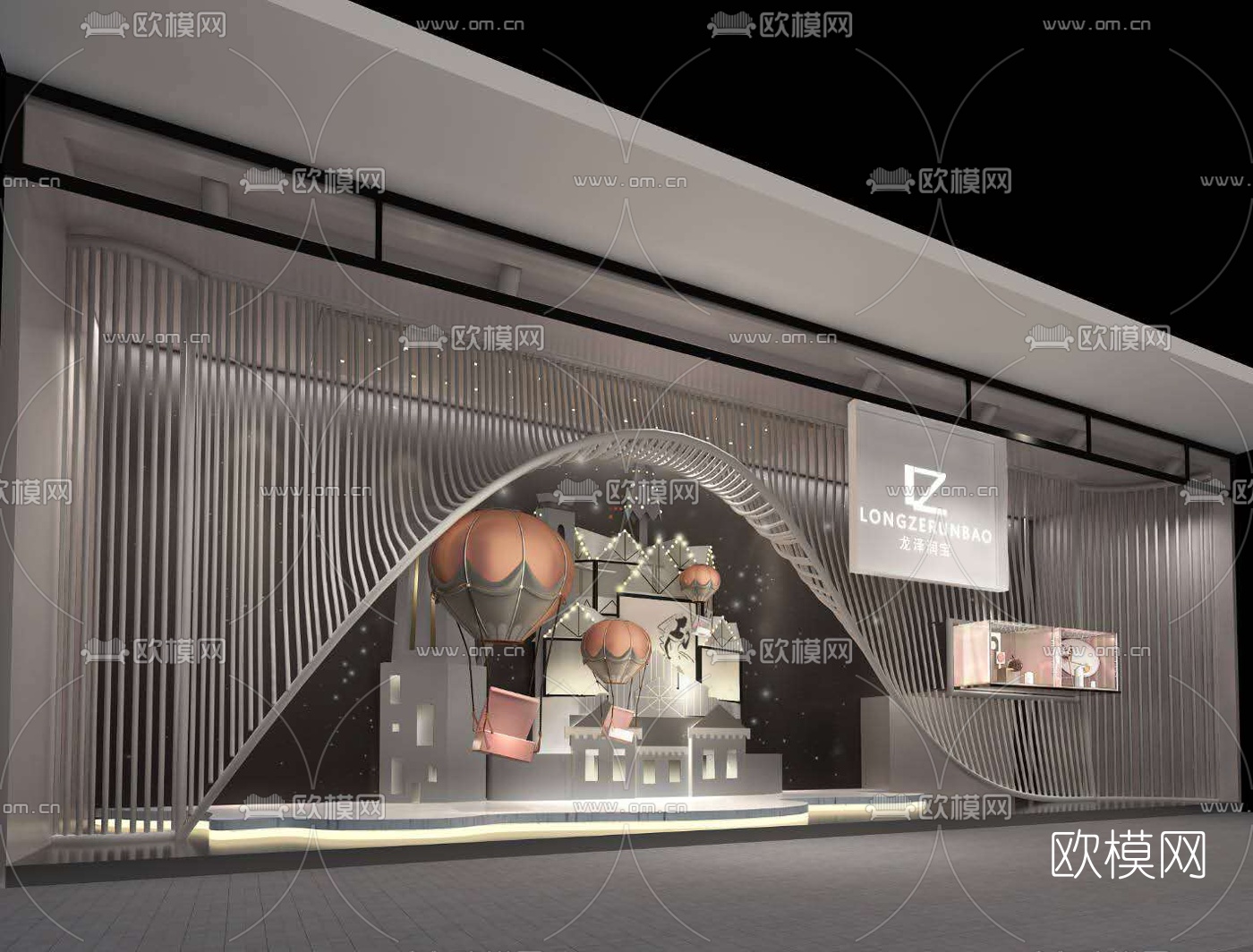 现代珠宝店橱窗免费3d模型下载（渲染图2）