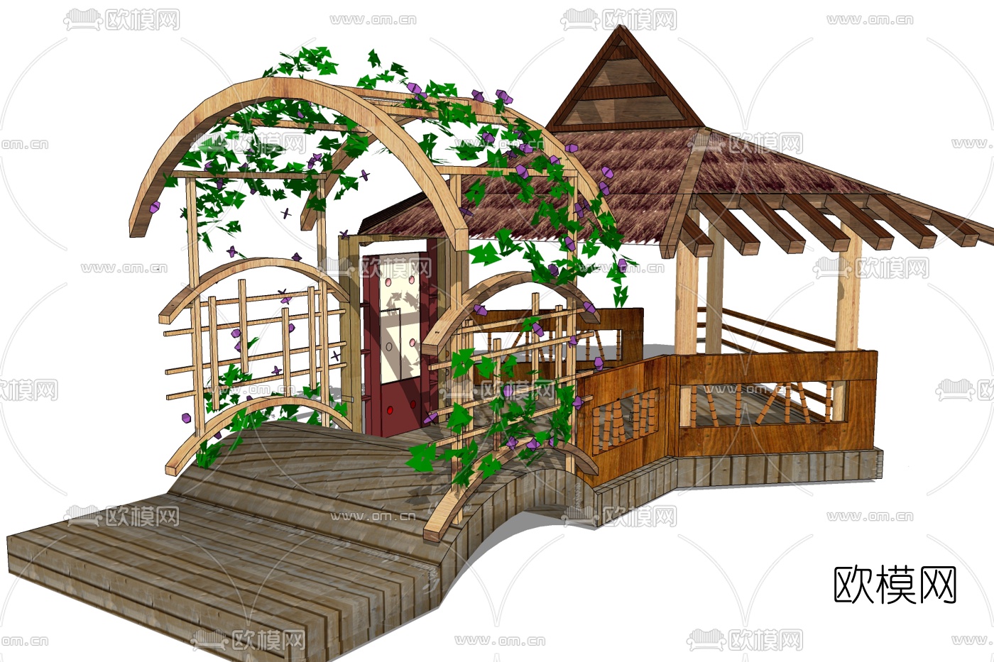 东南亚实木凉亭免费su模型下载