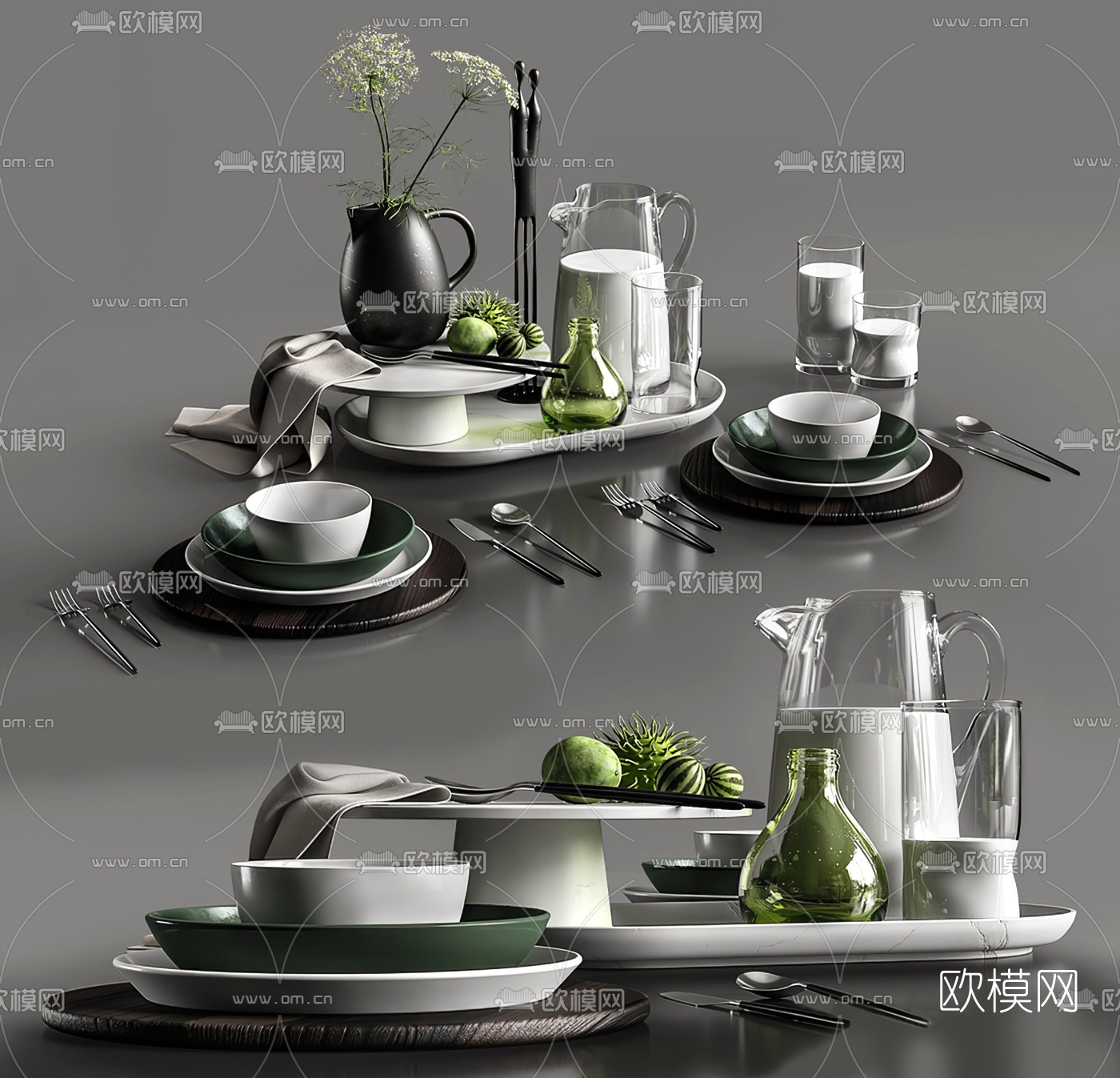 现代花瓶餐具摆件3d模型下载