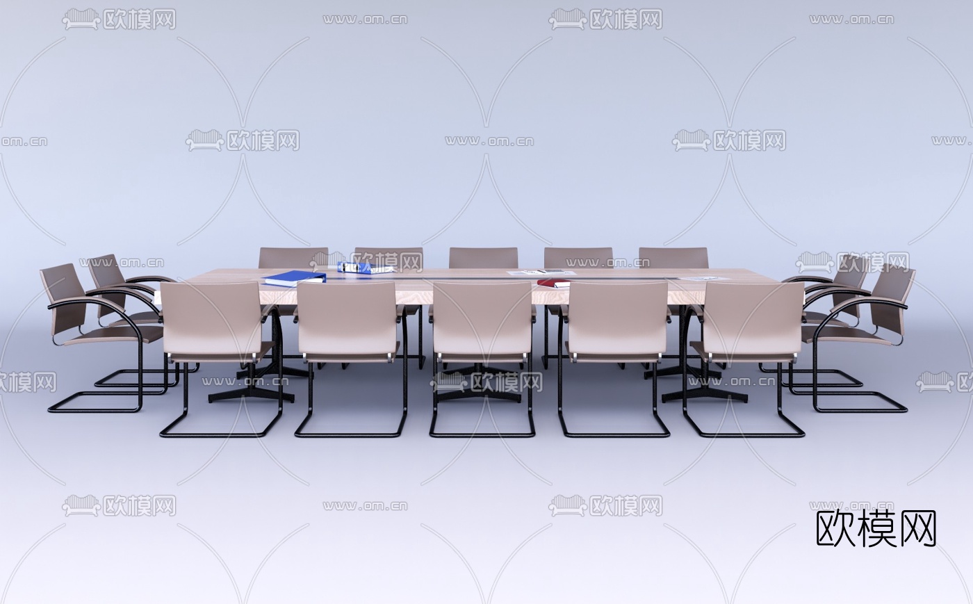 现代实木会议桌su模型下载（渲染图1）