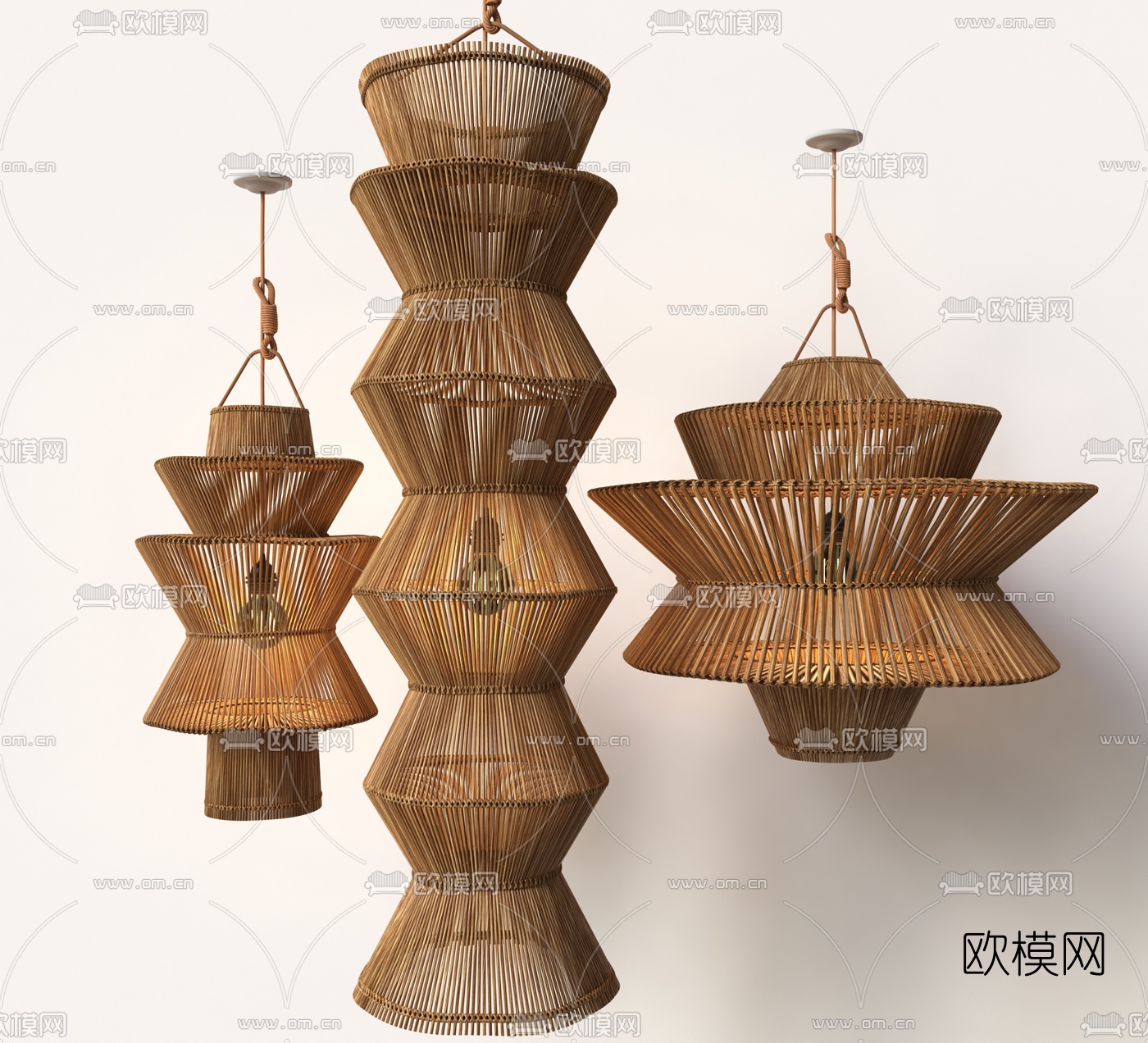 自然风竹编吊灯3d模型下载