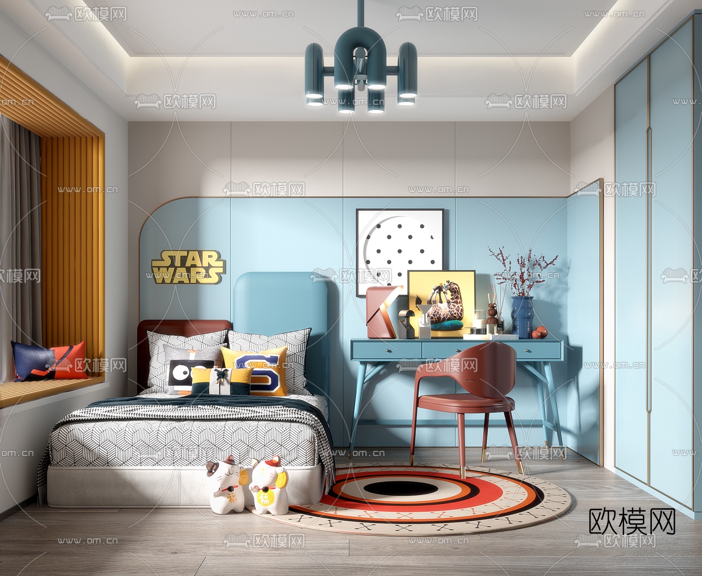 现代儿童房卧室3d模型下载（渲染图1）