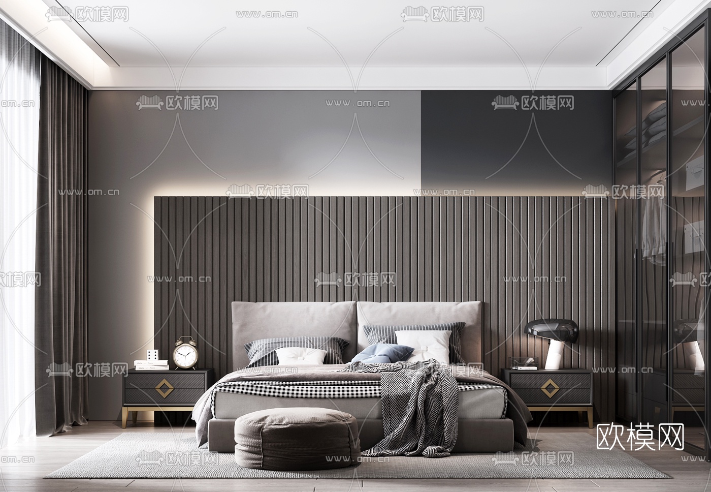 现代轻奢卧室3d模型下载_ID10304123_3dmax免费模型-欧模网