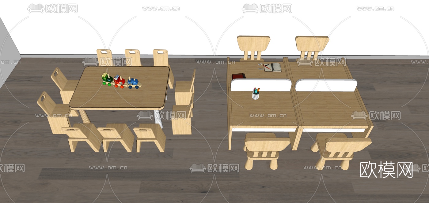 现代实木儿童桌椅su模型下载（渲染图2）