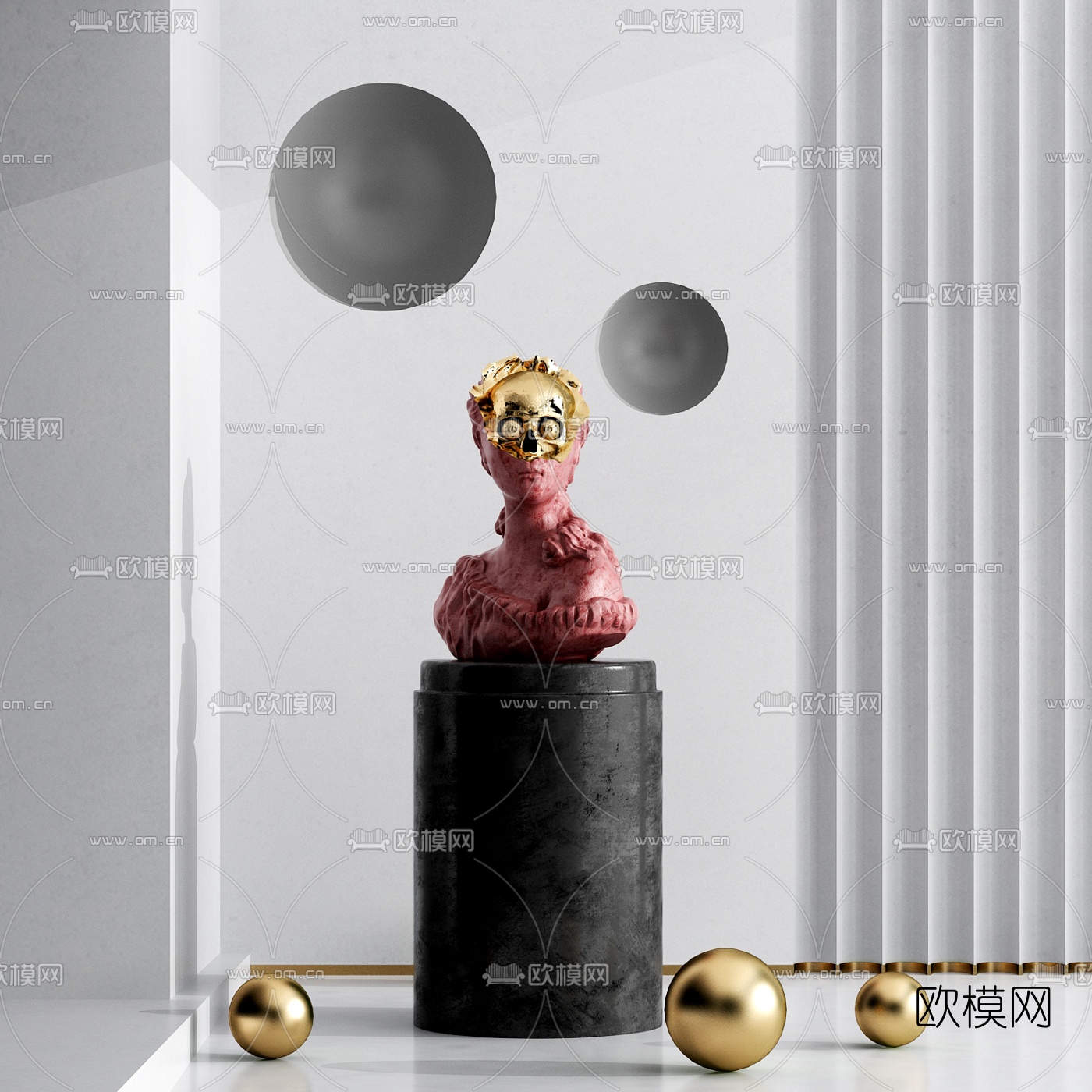 现代艺术人头雕塑摆件3d模型下载