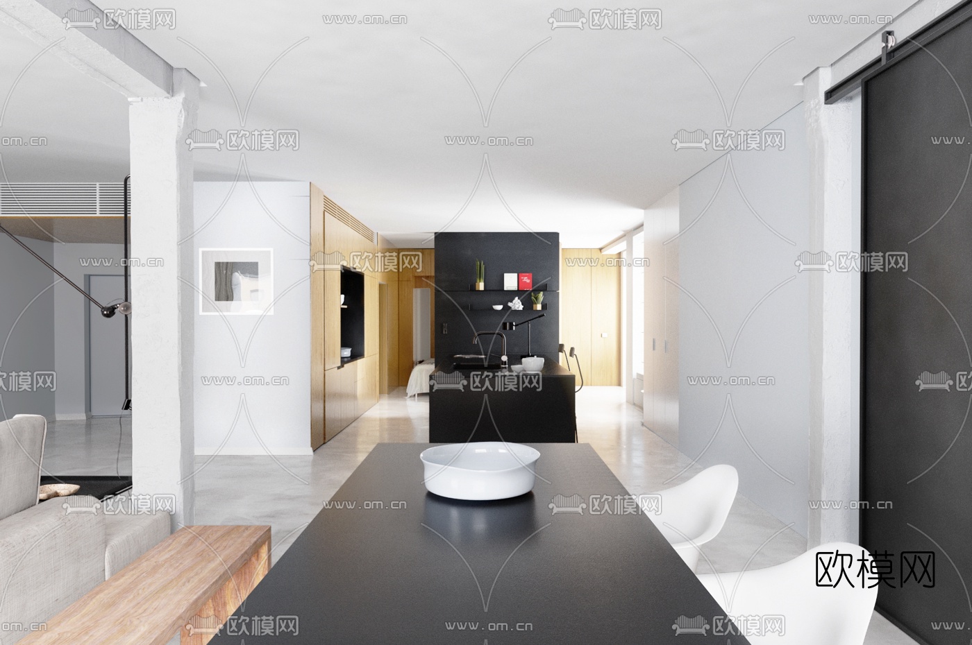 现代公寓客厅餐厅卧室3d模型