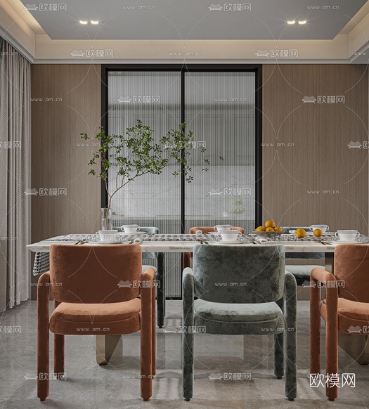 现代轻奢客厅餐厅3d模型下载(渲染图5)