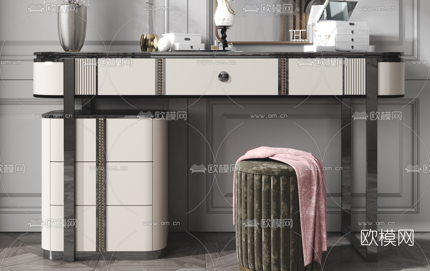 现代轻奢梳妆台3d模型下载（渲染图2）