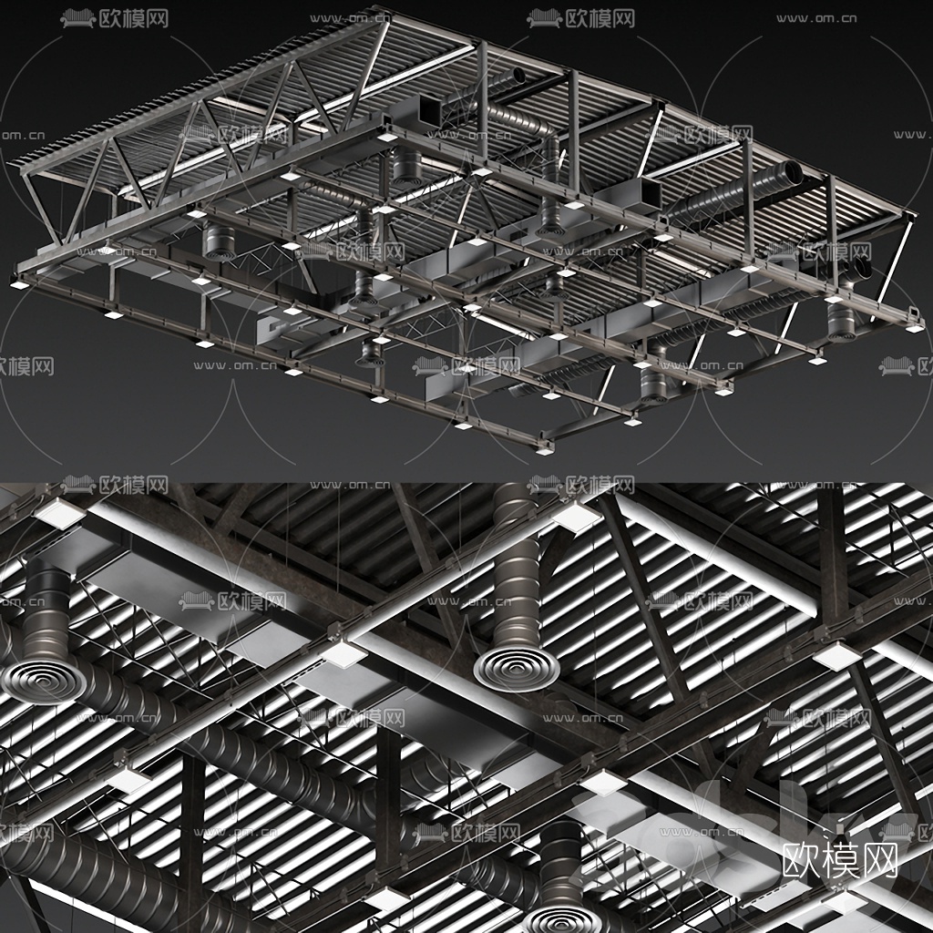 工业风天花吊顶管道 - 建E网3D模型下载网