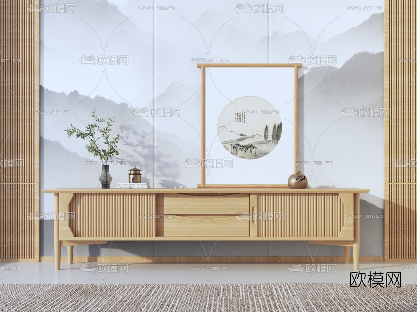 日式实木电视柜3d模型下载