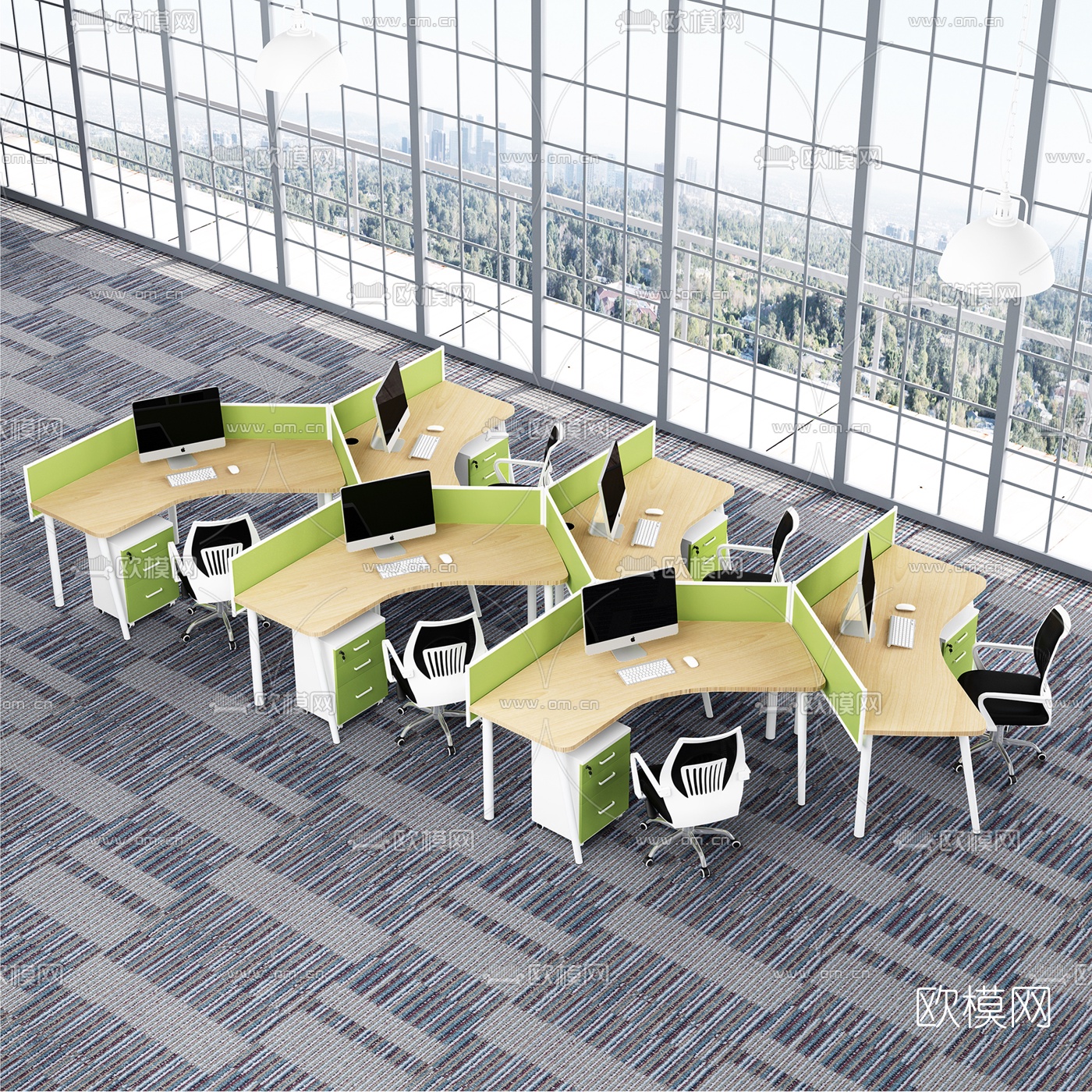 现代办公桌椅屏风卡位3d模型