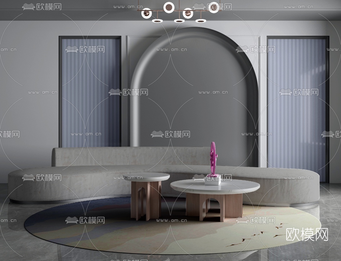 现代布艺弧形多人沙发3d模型