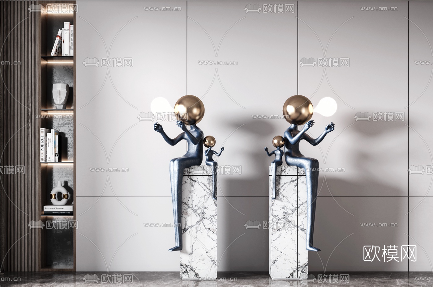 现代抽象人物雕塑摆件3d模型下载