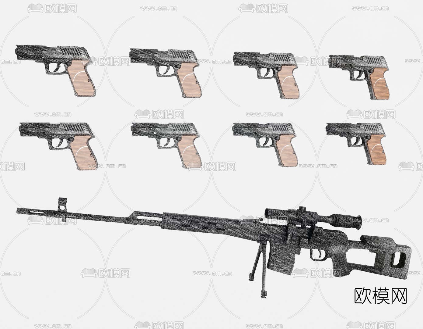 现代机关枪su模型下载（渲染图1）