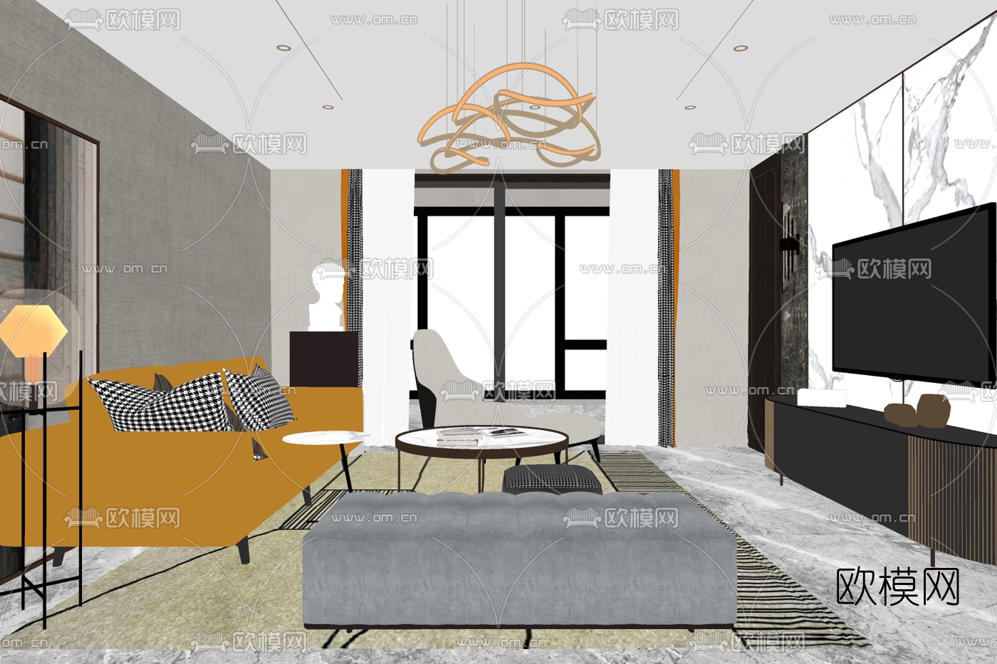 现代简约客厅免费su模型下载